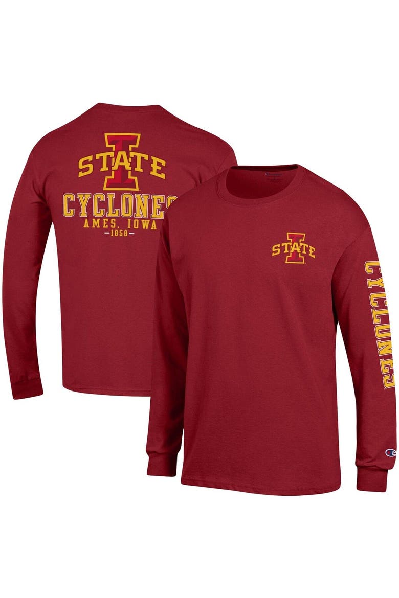 Men's Champion Cardinal Iowa State Cyclones Team Stack Long Sleeve T-Shirt, Main, color, Cardinal