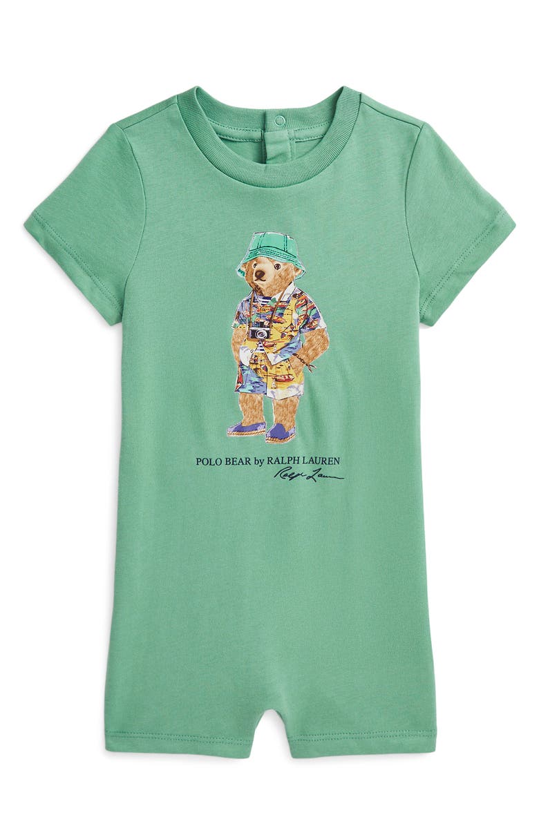 Ralph Lauren Polo Bear Cotton Graphic Romper, Main, color, 