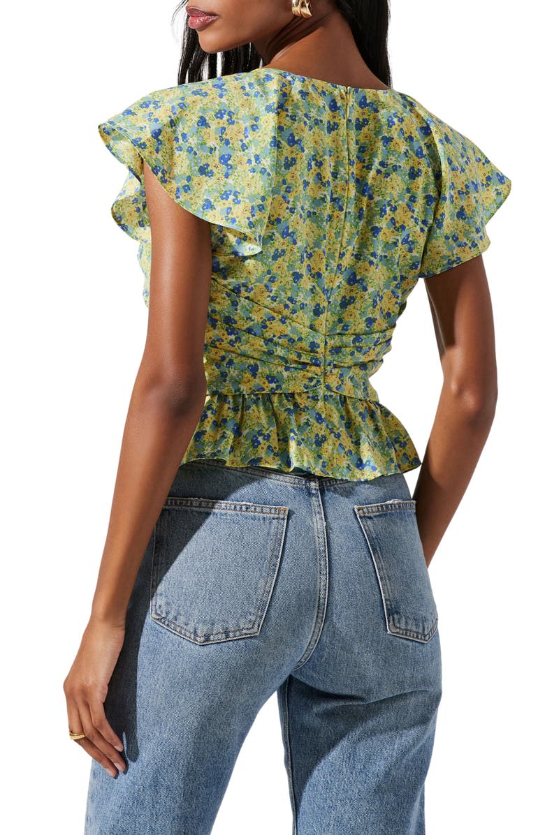ASTR the Label Floral Print Flutter Sleeve Peplum Top, Alternate, color, 