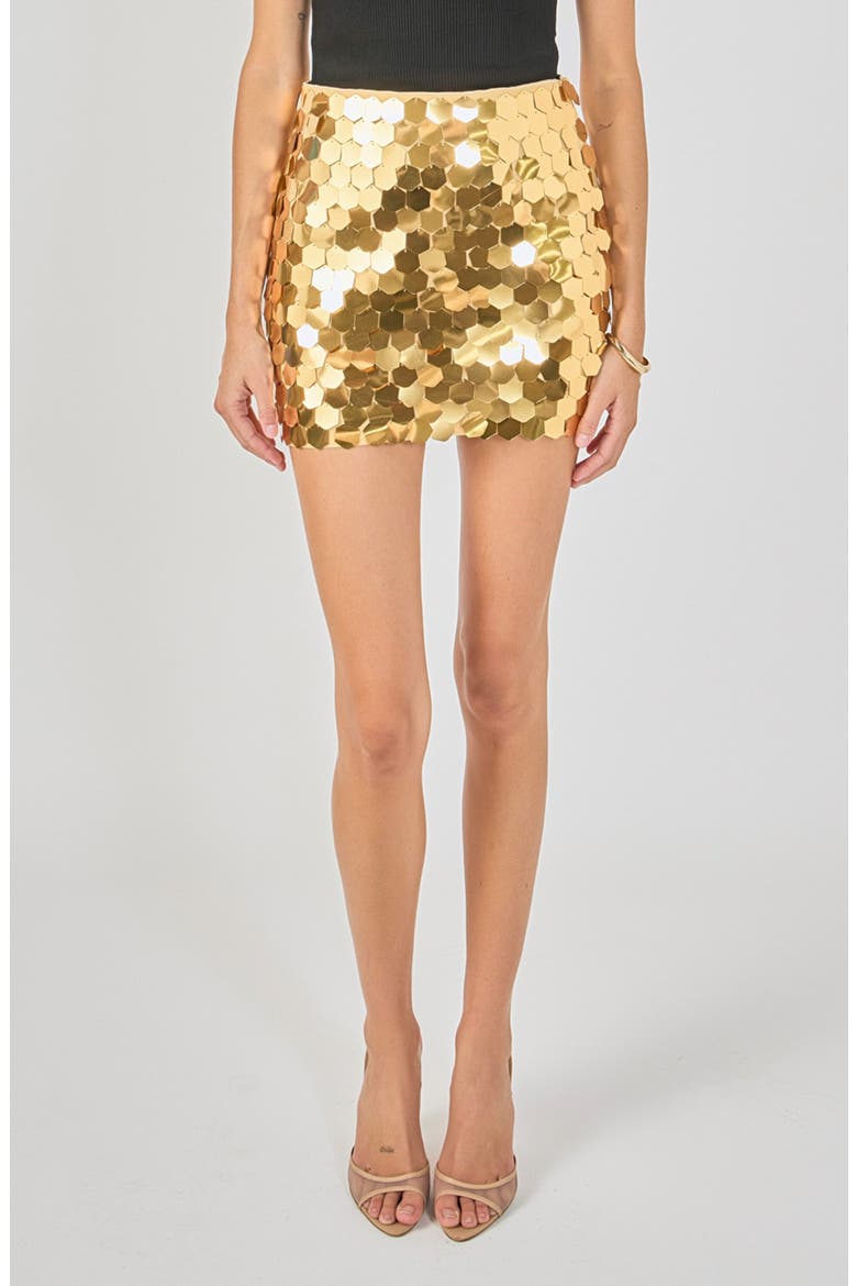 Hexagonal Paillette Miniskirt, Main, color, GOLD
