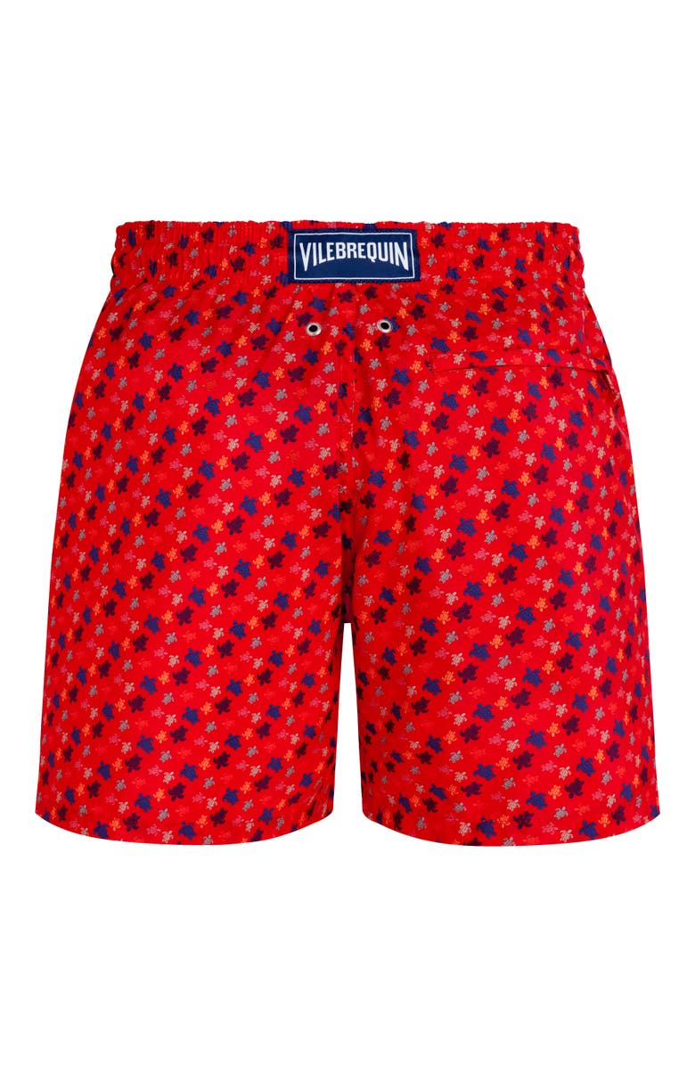 Vilebrequin Men's Micro Ronde Des Tortues Rainbow Light Fabric Swim Shorts, Alternate, color, Coquelicot