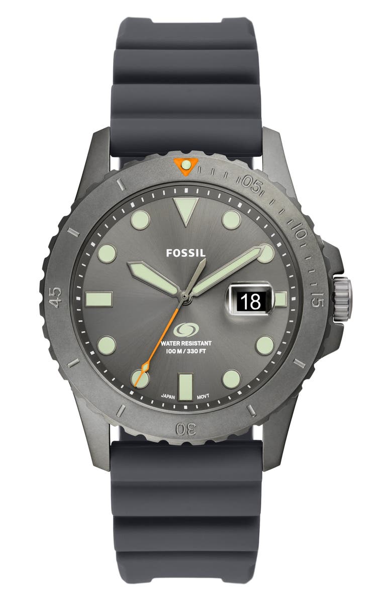 Fossil Blue Silicone Strap Watch, 42mm, Main, color, 
