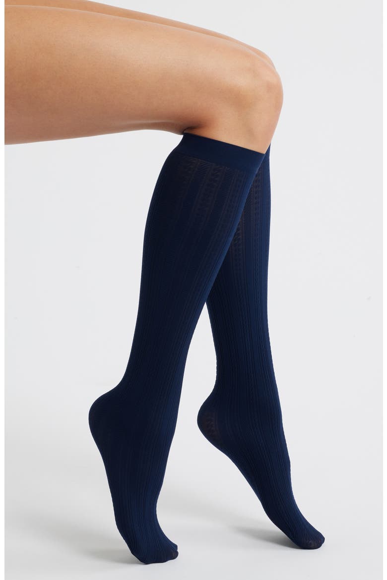 Cable Knee High Socks, Main, color, NAVY