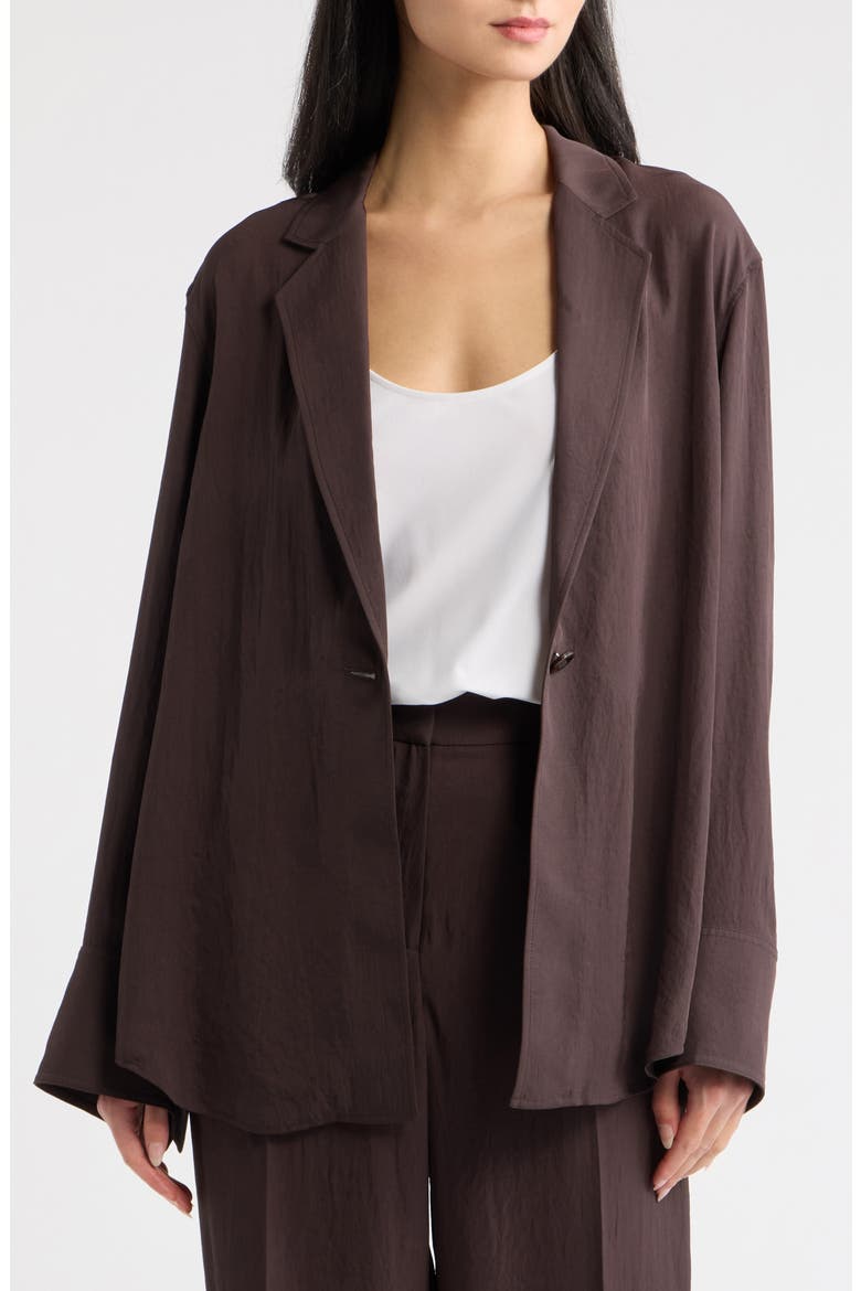 Washed Twill One-Button Blazer Shirt, Alternate, color, DARK BROWN - D1S