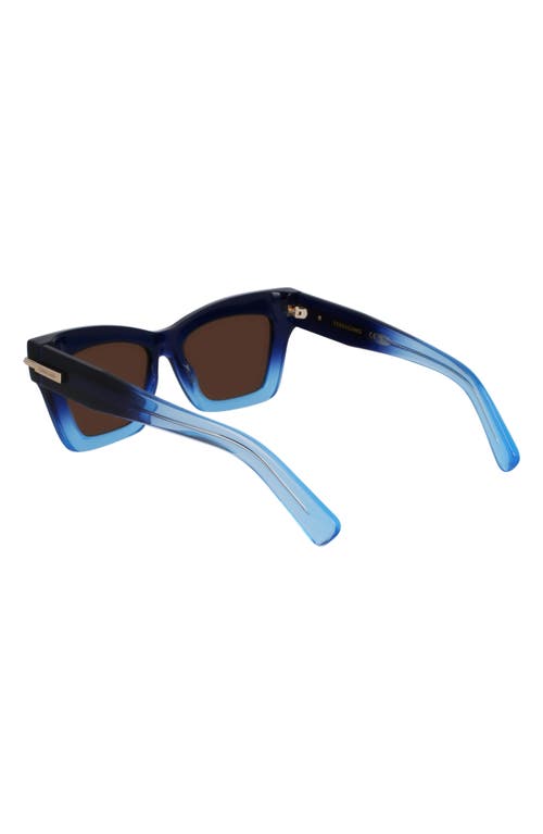 Ferragamo Prisma 52mm Modified Rectangular Sunglasses In Gradient Dark Blue Transparent
