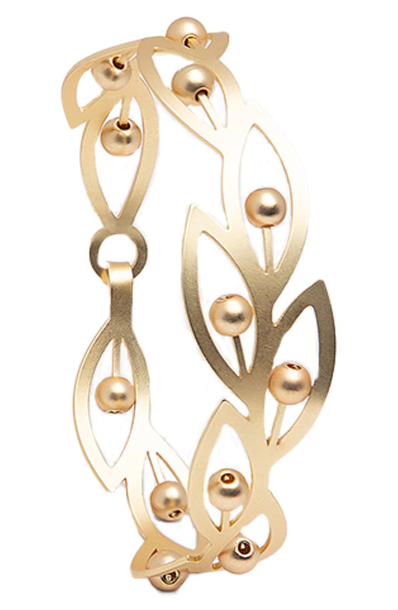 SAACHI Imitation Pearl Botanical Hook Bracelet, Main, color, Gold