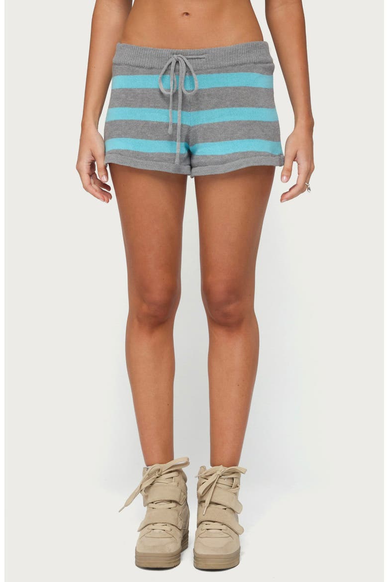 Amaris Stripe Knit Shorts, Main, color, TURQUOISE-AND-GRAY-MELANGE