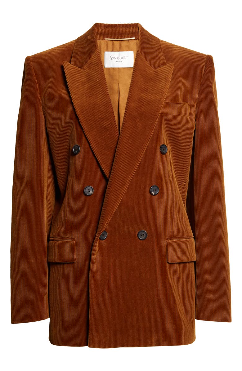 Saint Laurent Double Breasted Corduroy Blazer, Main, color, Cognac