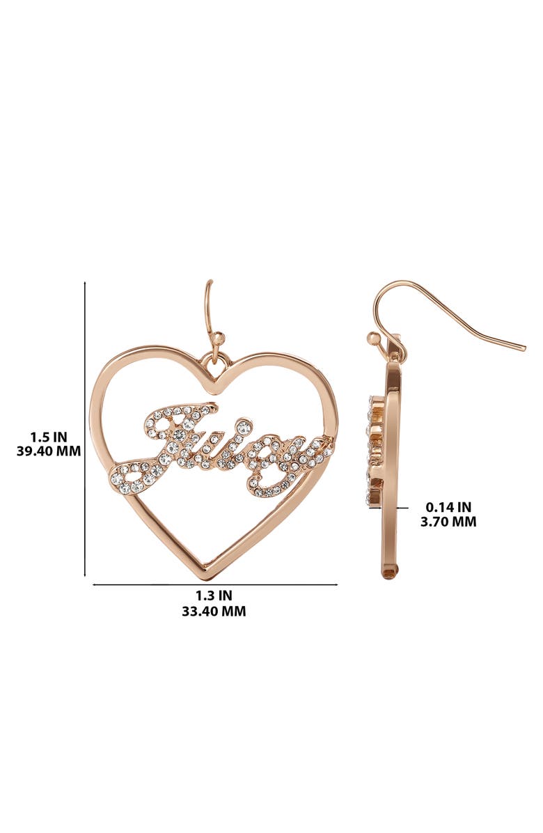 Juicy Couture Crystal Heart Drop Script Logo Earrings, Alternate, color, Gold