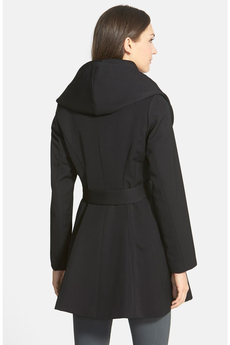 'Shelly Ali' Hooded Wool Gabardine Wrap Coat, Alternate, color, BLACK