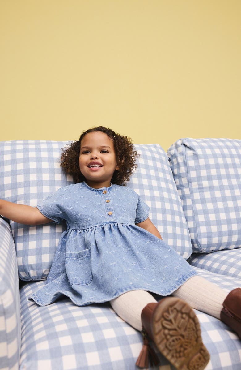 NEXT Kids' Bow Jacquard Denim Dress, Alternate, color, Blue
