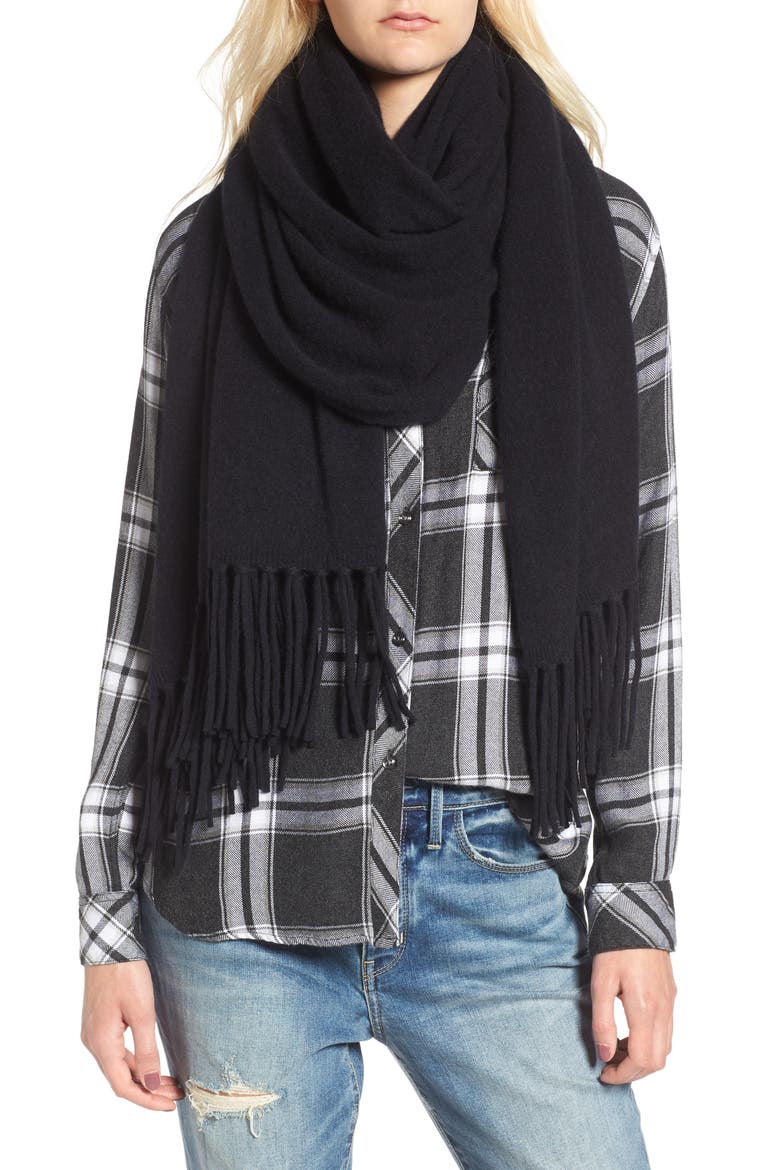Collection Fringe Cashmere Wrap, Alternate, color, BLACK