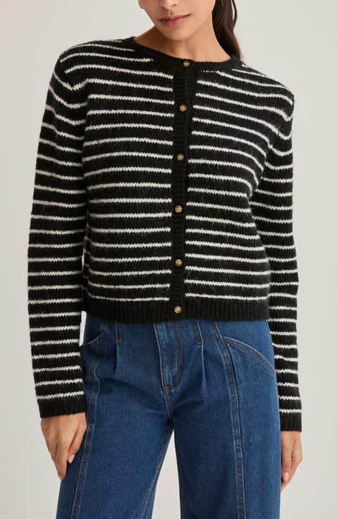 Crew Neck Striped Cardigan