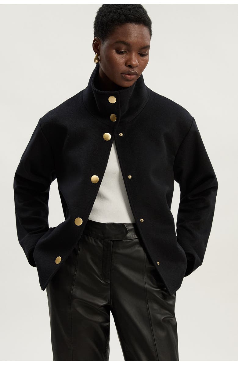 Karen Millen Brushed Wool Funnel Neck Tailored Coat, Alternate, color, Black