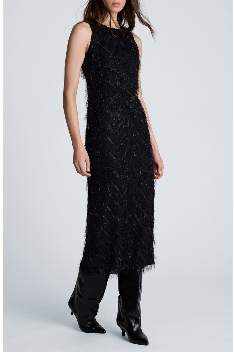 Fringe Racerback Midi Sheath Dress, Alternate, color, BLACK