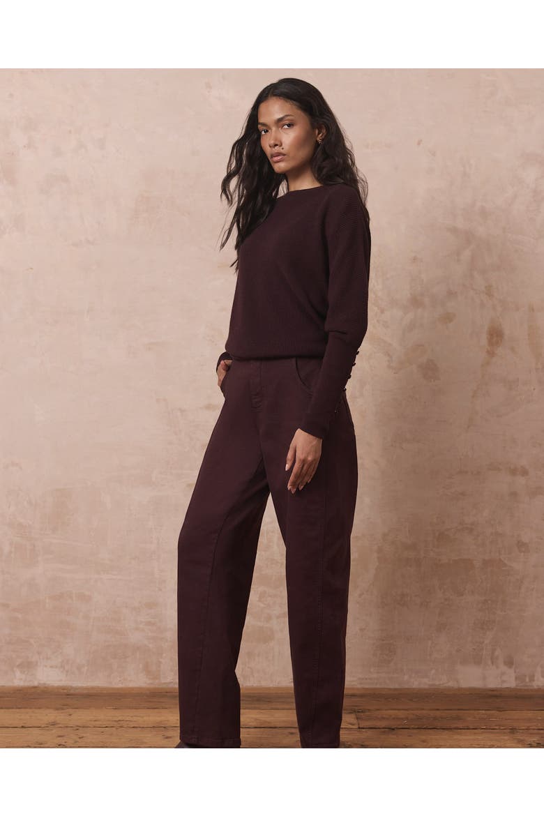 Lace Detail Jumper Pullover Sweater with Long Sleeve and Boat Neck, Alternate, color, Burgundy