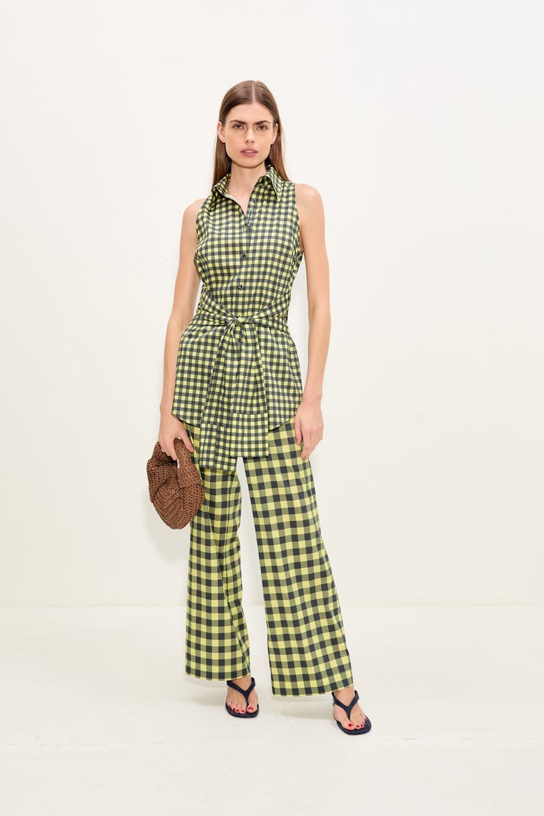Inna Sleeveless Poplin Top, Alternate, color, Peridot/Ebony Gingham