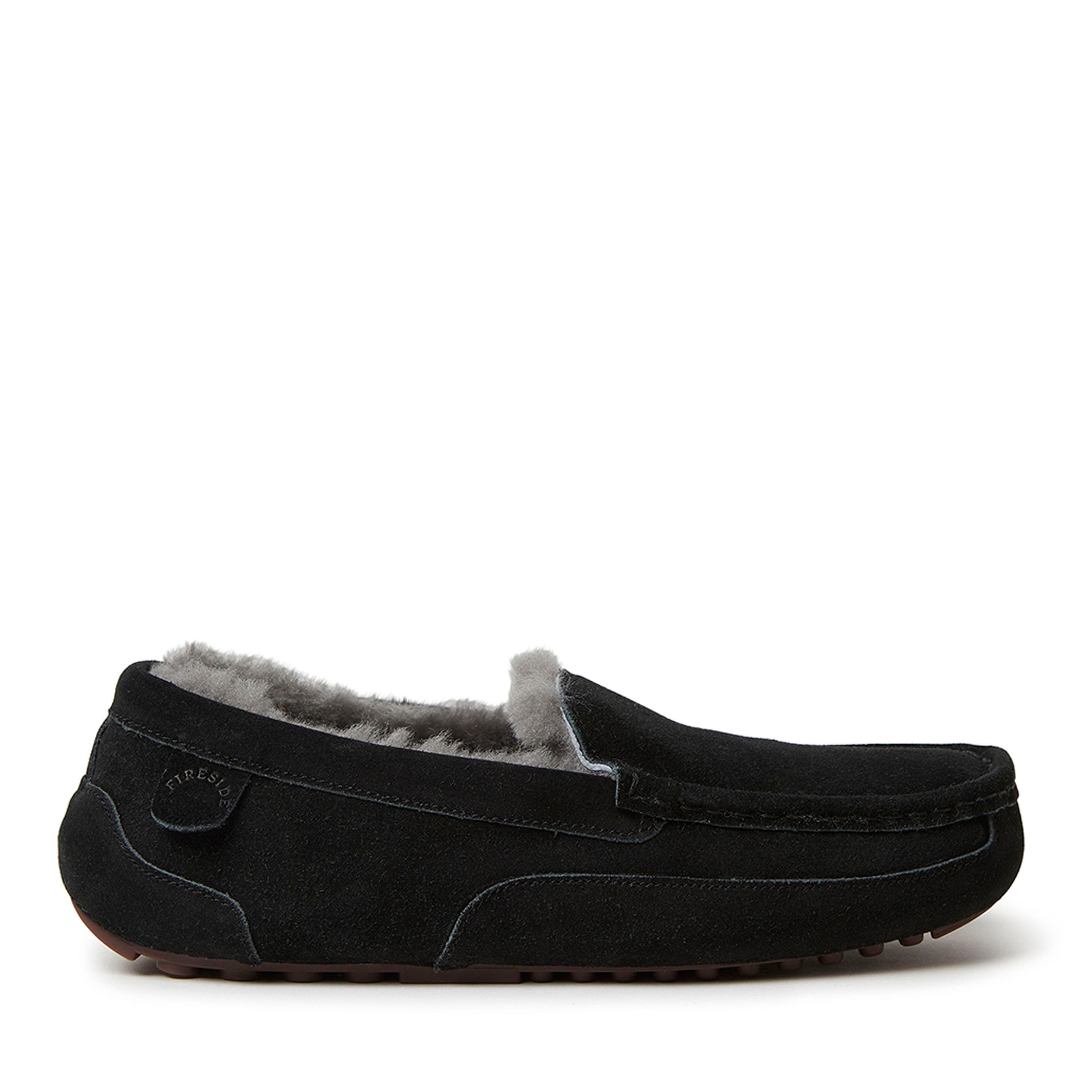 DEARFOAMS Fireside Melbourne Genuine Shearling Moccasin Slipper, Alternate, color, Black