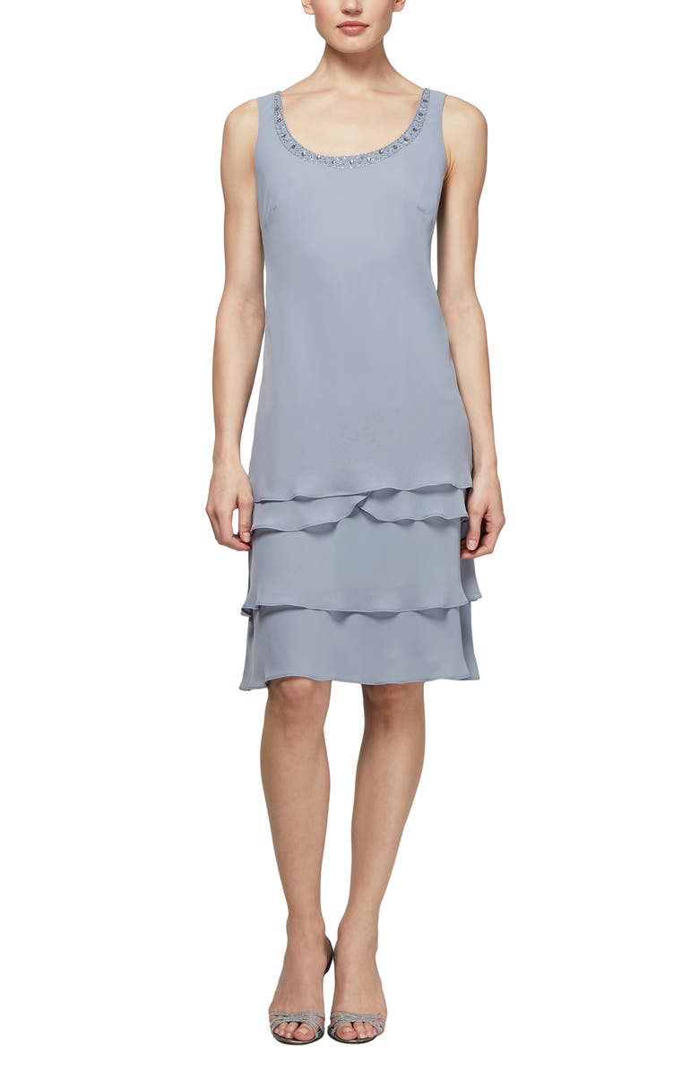 SL FASHIONS Beaded Accent Jacket & Tiered Dress 2-Piece Set, Alternate, color, Concrete