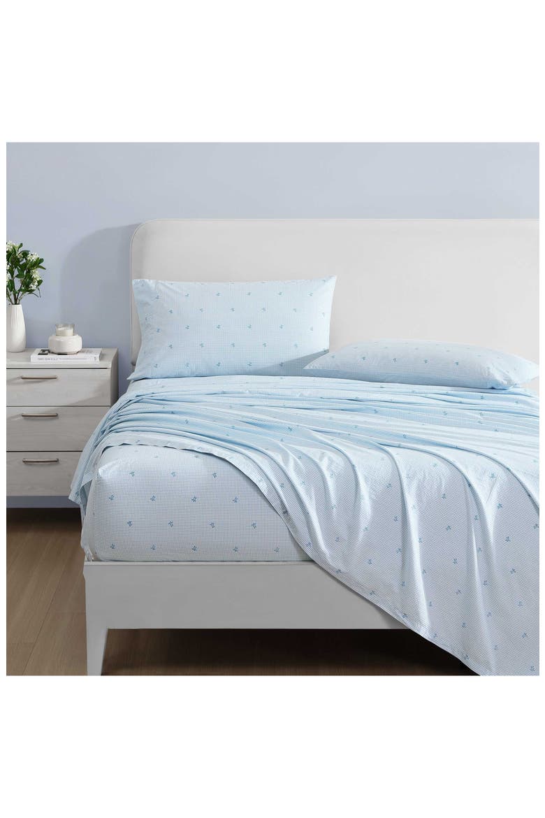 Turtle Gingham 3-Piece Cotton Sheet Set, Alternate, color, PASTEL BLUE