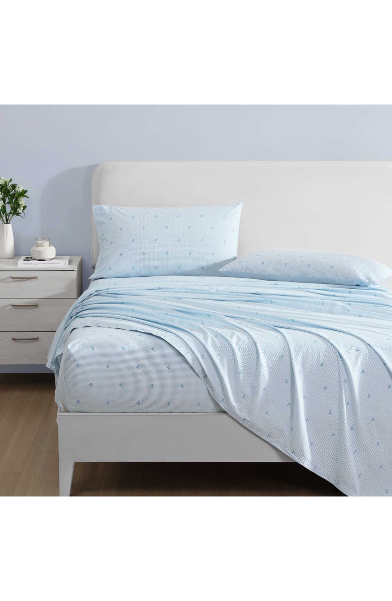 Laura Ashley Turtle Gingham 3-Piece Cotton Sheet Set, Alternate, color, Pastel Blue