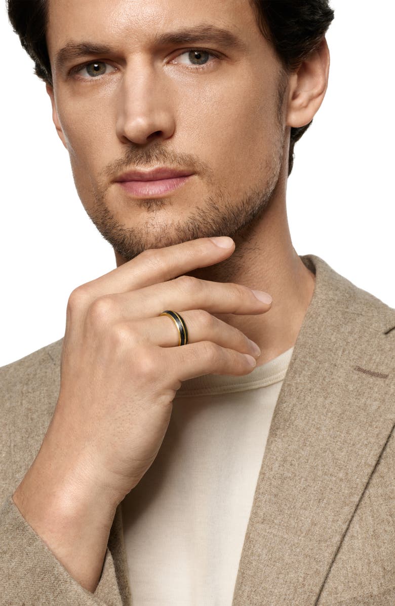 David Yurman Knife Edge Band Ring in 18K Yellow Gold with Forged Carbon, Alternate, color, Gold