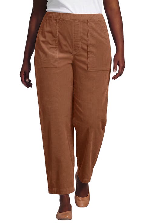 Plus Size Corduroy High Rise Pull On Utility Barrel Leg Pants