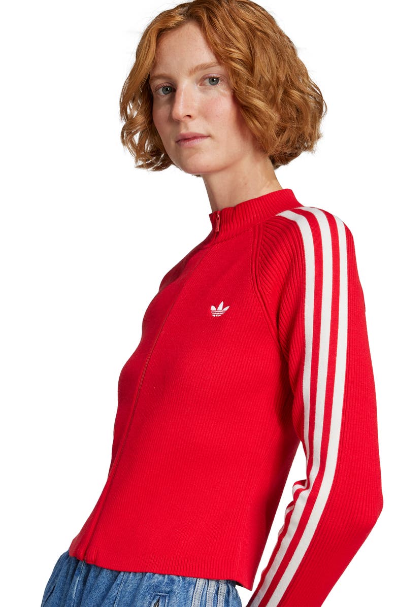 adidas 3-Stripes Slim Knit Track Jacket, Alternate, color, Better Scarlet