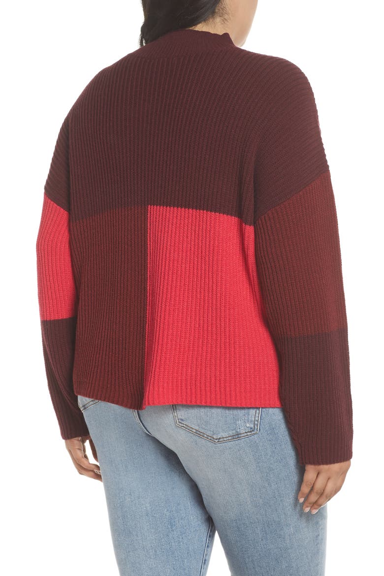 Mock Neck Colorblock Sweater, Alternate, color, RED RUMBA COLORBLOCK