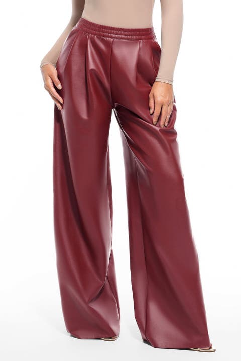Faux Leather High Waisted Wide Leg Pants