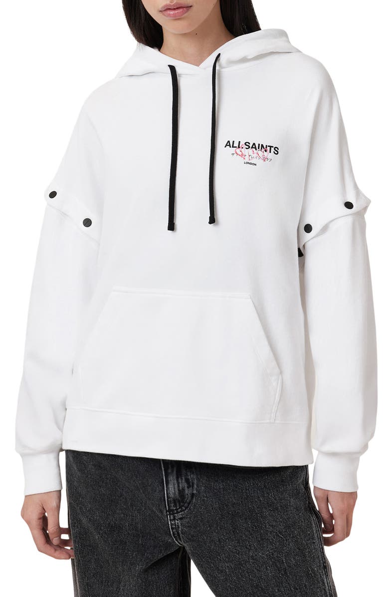 AllSaints Amore Amphie Snap Sleeve Hoodie, Main, color, 