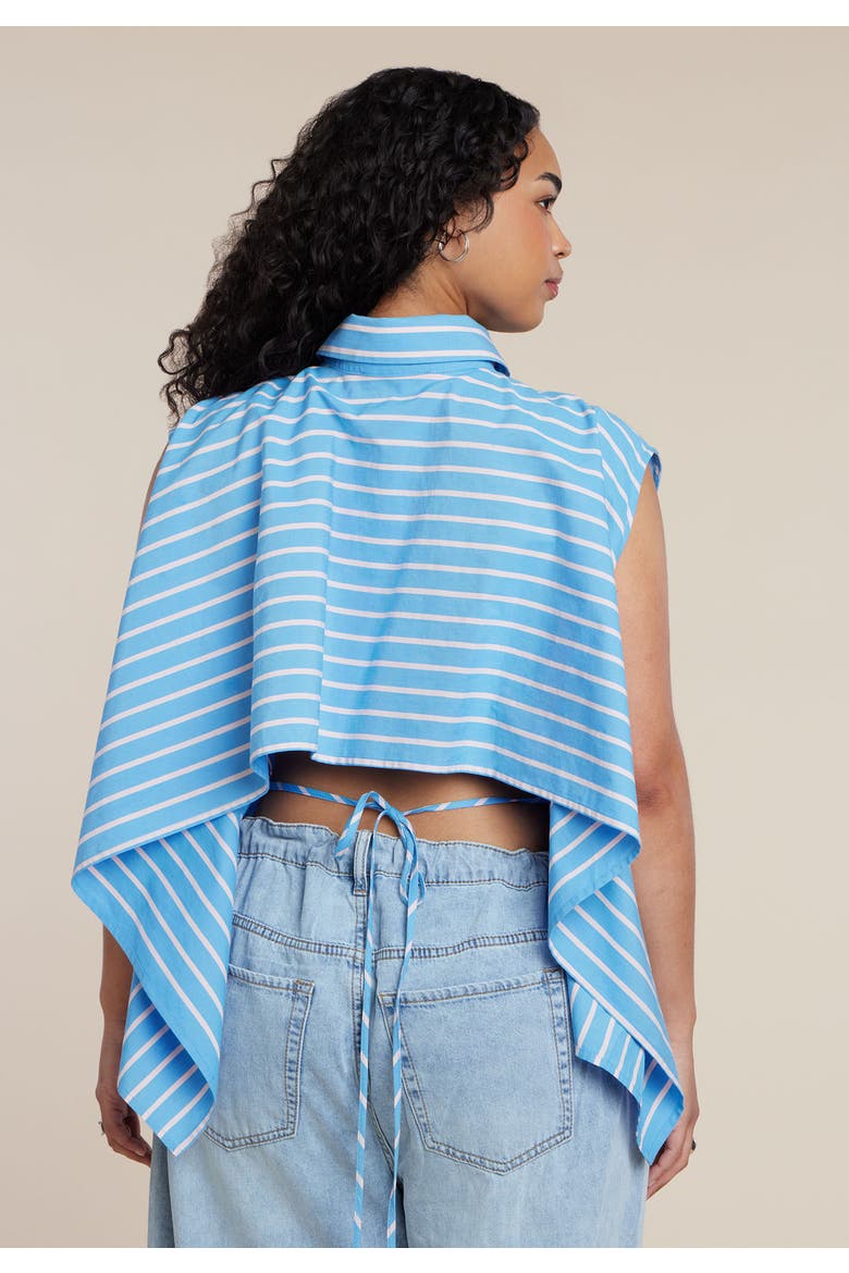 Button Up Shirt With Open Back, Alternate, color, AZURE STRIPE