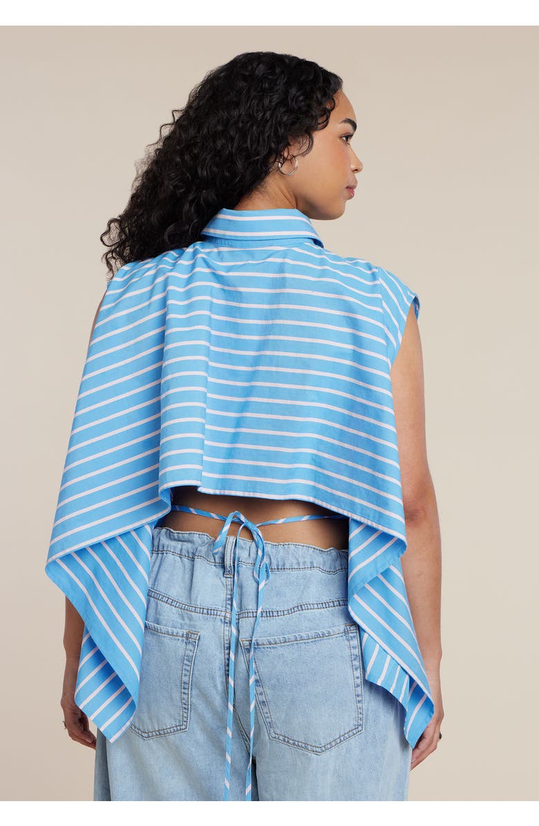 ELOQUII Button Up Shirt With Open Back, Alternate, color, Azure Stripe