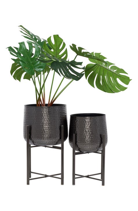 Black Metal Modern Planter with Removable Stand - Set of 2