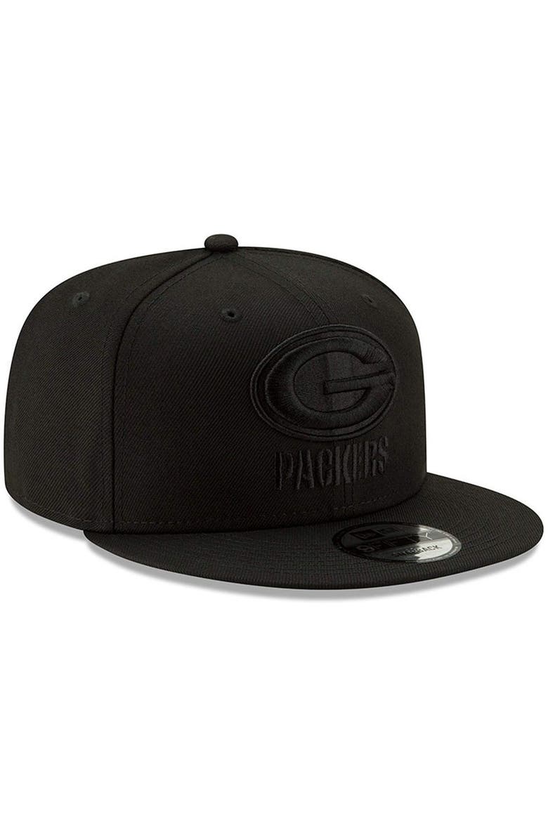 New Era Men's New Era Black Green Bay Packers Black On Black 9FIFTY Adjustable Hat, Alternate, color, 