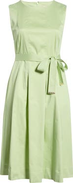 Anne Klein Tie Waist Sleeveless Stretch Poplin Maxi Dress