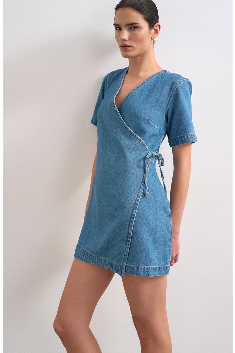 Denim Wrap Minidress, Alternate, color, BLUE
