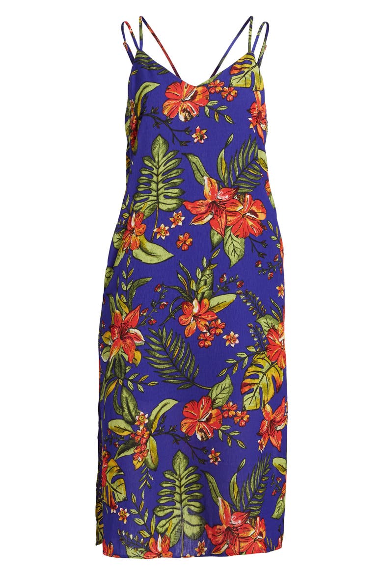 Strappy Floral Print Midi Dress, Alternate, color, COBALT BLUE/ RED