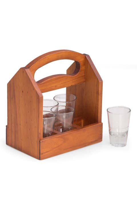 Set of 6 Shot Glasses & Wooden Caddy