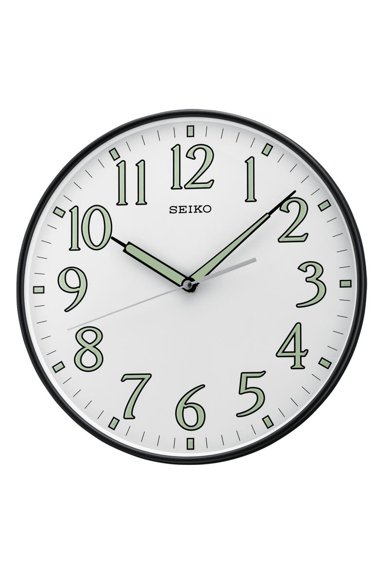 Seiko Black Metallic Framed Wall Clock, Main, color, Black