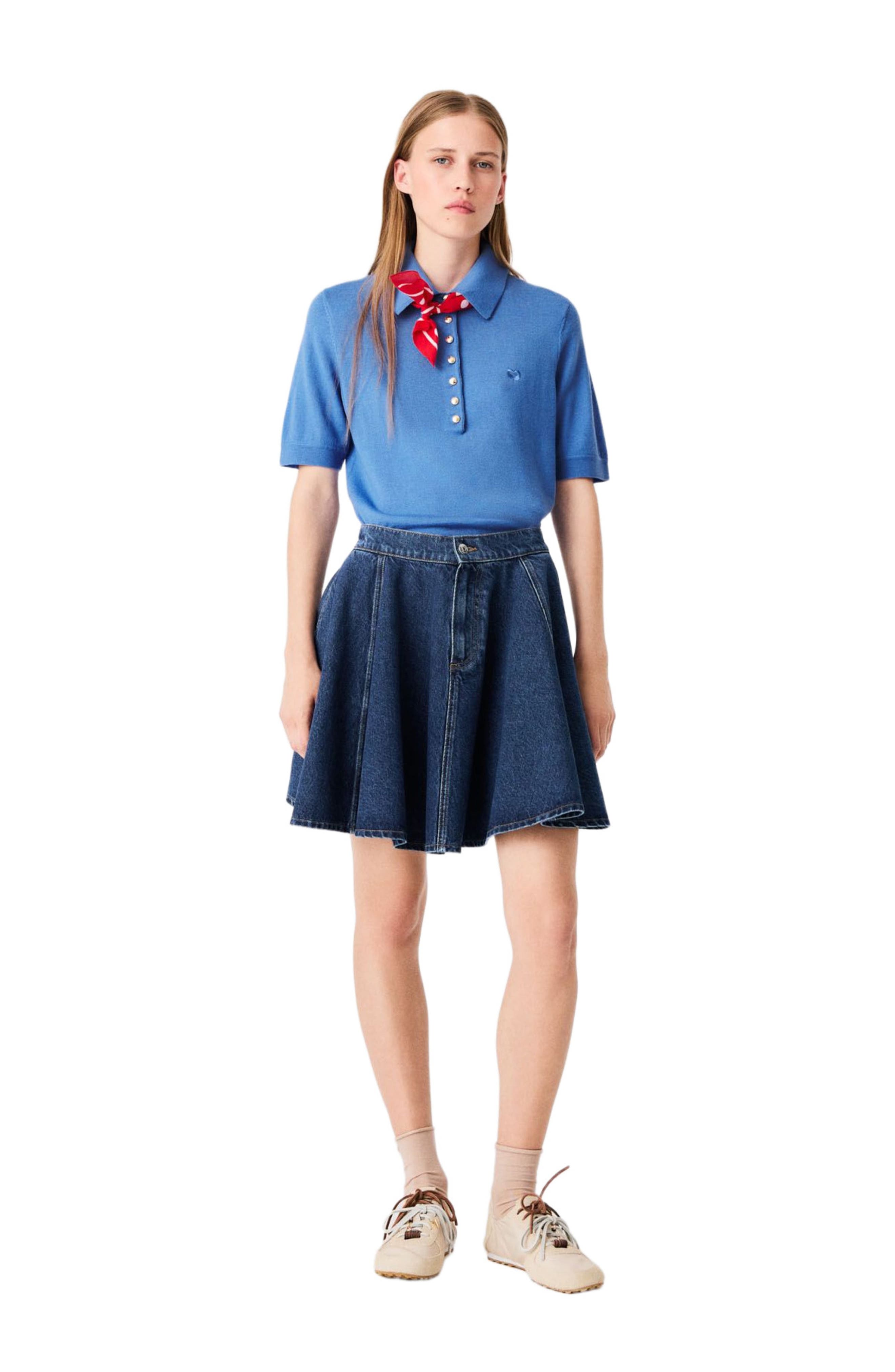 Maje Short Flared Denim Skirt In Blue