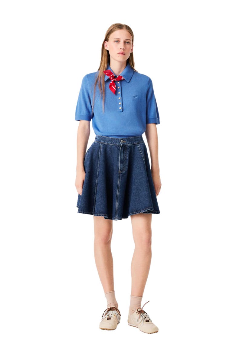 Short flared denim skirt, Main, color, Blue