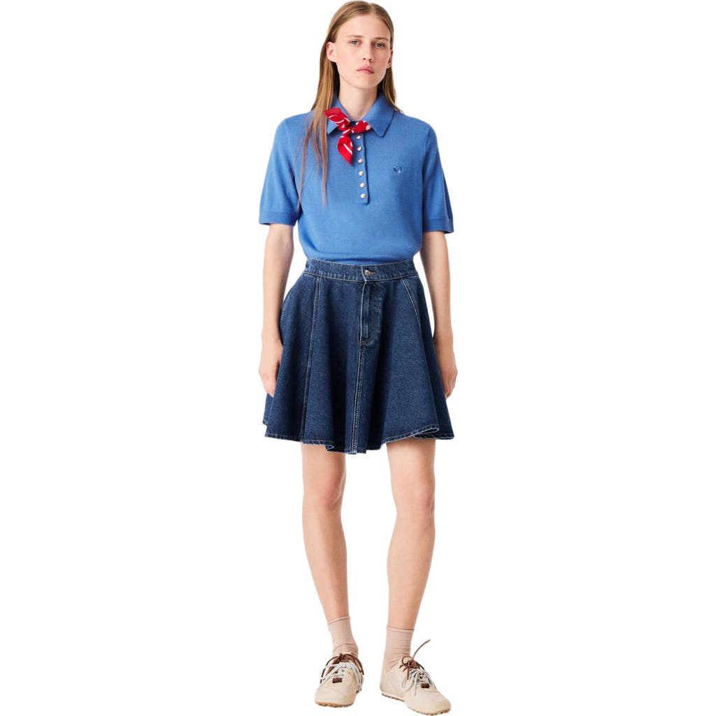 Maje Short Flared Denim Skirt In Blue