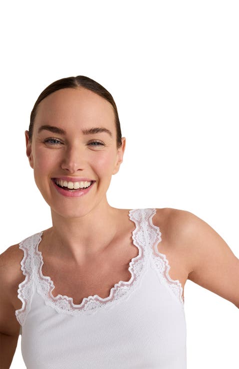 Organic Cotton Rib Knit Lace Tank