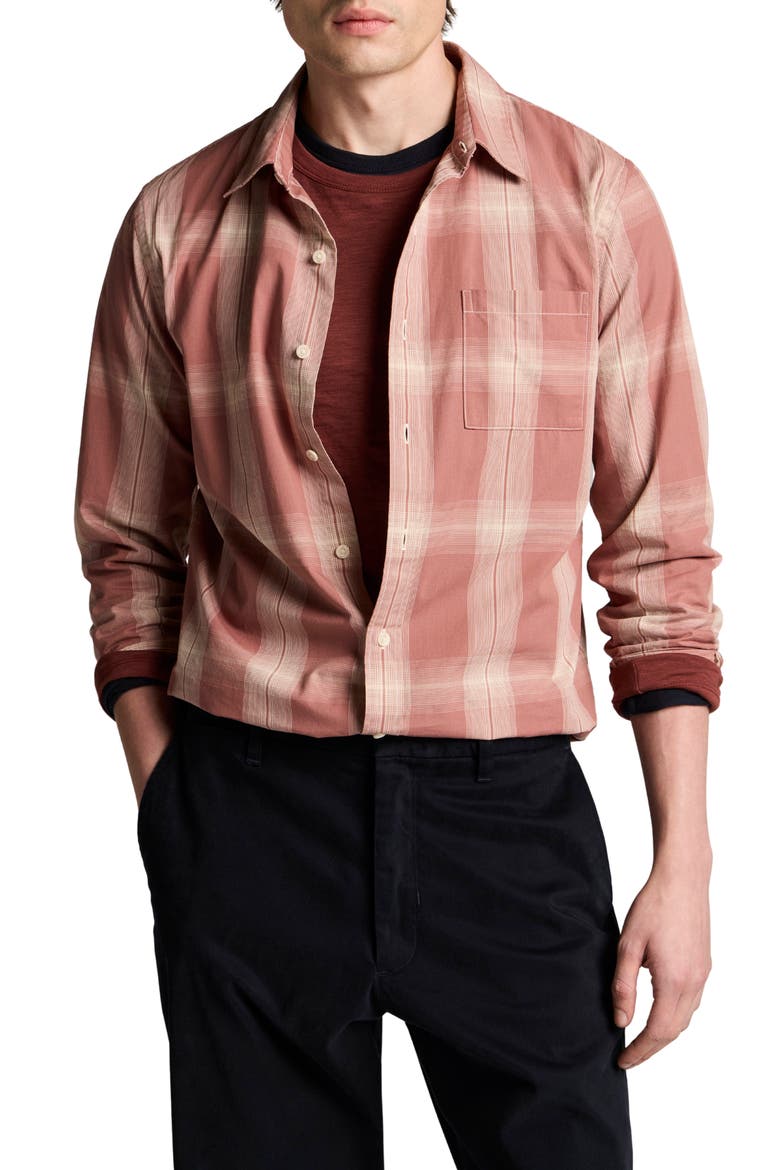Townes Plaid Cotton Button-Up Shirt, Main, color, CHERRYWOOD/ SMOCK WHI