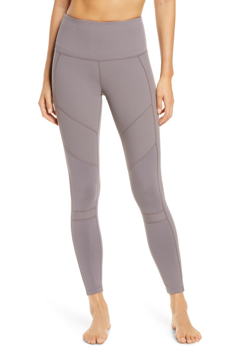 Moto Ribbed High Waist Ankle Leggings, Main, color, GREY TRUFFLE