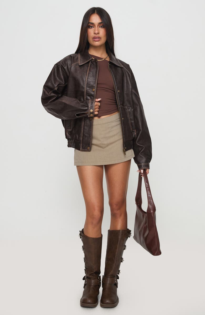 Princess Polly Jaxton Faux Leather Jacket, Alternate, color, Brown