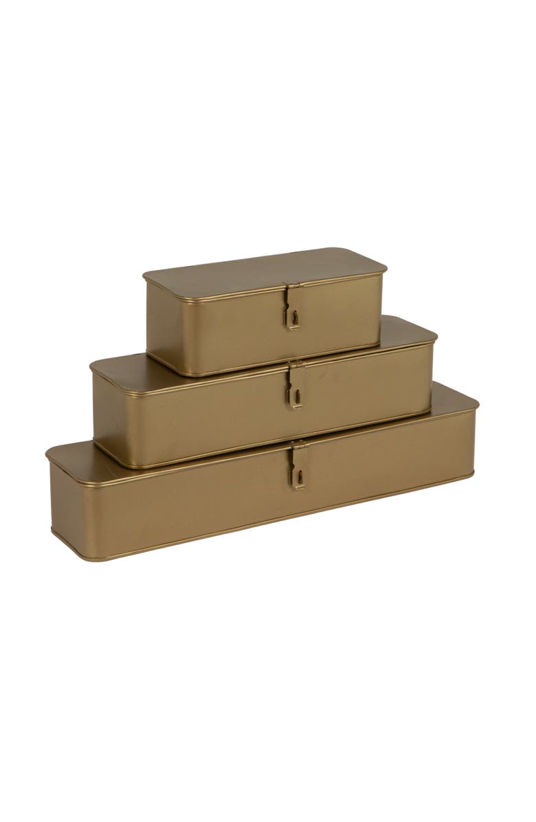 Storied Home Long Decorative Metal Boxes with Lid, Gold, Set of 3, Main, color, Gold