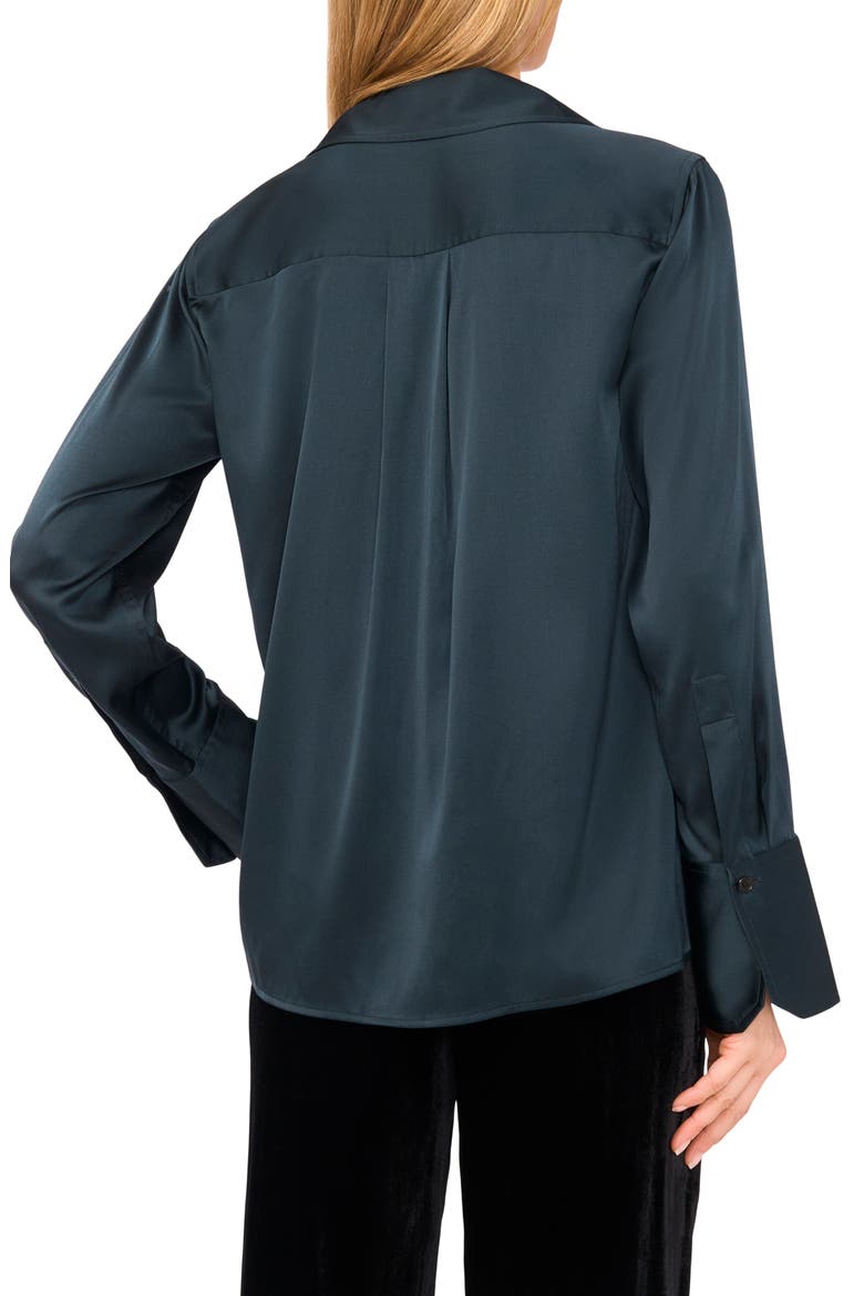Stretch Satin Button-Up Shirt, Alternate, color, FOREST RIVER