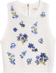 Alice + Olivia Amity Floral Embroidered Wool Blend Sweater Tank